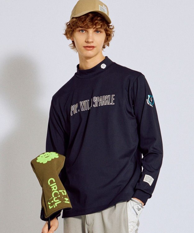 PW CIRCULUS 【吸水速乾 /  UV遮蔽率99.9% UVカット / ストレッチ】【MEN】アニマルグラフィックロングスリーブモックT  ゴルフ ブラック系