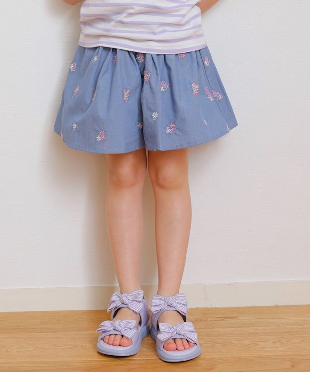ANY KIDS フラワー 刺繍 キュロット デニムブルー
