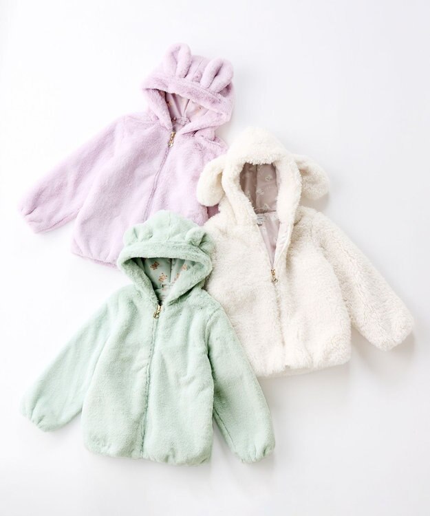 ANY KIDS アニマル耳 フェイクファー ブルゾン ラベンダー×ウサギ