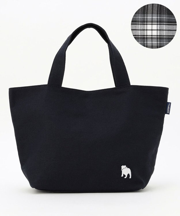 J.PRESS LADIES 【完全受注生産】ポーチ付き キャンバス ミニトートバッグ ネイビー×グレーチェック系