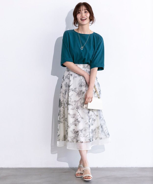 ANY SIS L 【WEB・一部店舗限定】ハッチングフラワープリント スカート アイボリー系