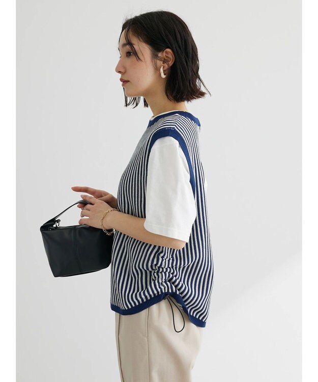 Green Parks ストライプドロストベスト Navy