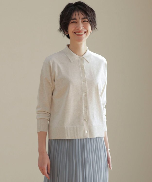 J.PRESS LADIES S 【洗える】ニットポロ カーディガン アイボリー系