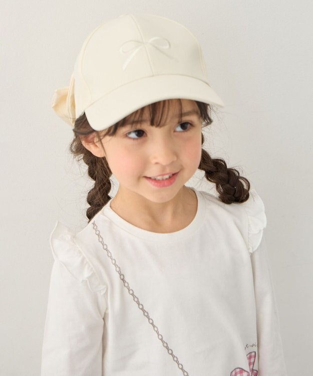 ANY KIDS 【日よけ付き】2WAYリボン刺繍キャップ エクリュ