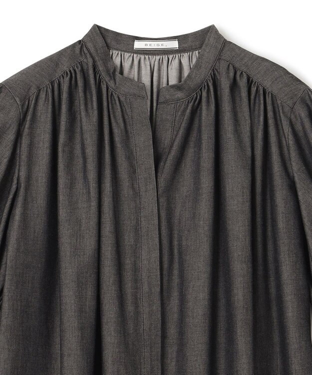 BEIGE， POMEGRANATE / ギャザーワンピース Chambray Black