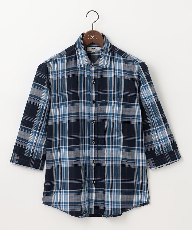 JOSEPH ABBOUD 【サスティナブル】リヨセルリネンチェック 七分袖シャツ ネイビー系4