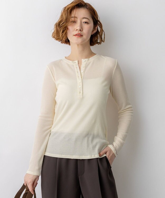 23区 シアーリブ レイヤード ロンTEE ライトイエロー系