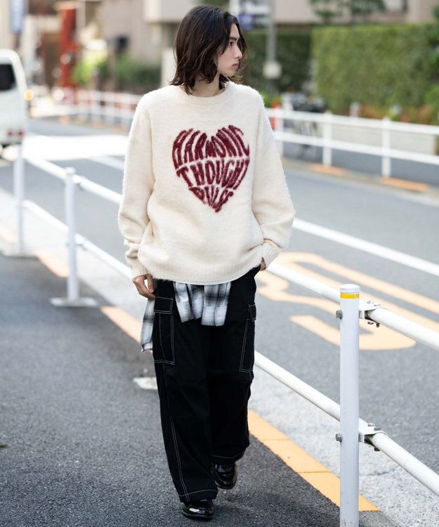 WEGO 【ユニセックス着用ITEM/MLサイズ展開/25年秋冬新作】ファジーグラフィックプルオーバー オフホワイト