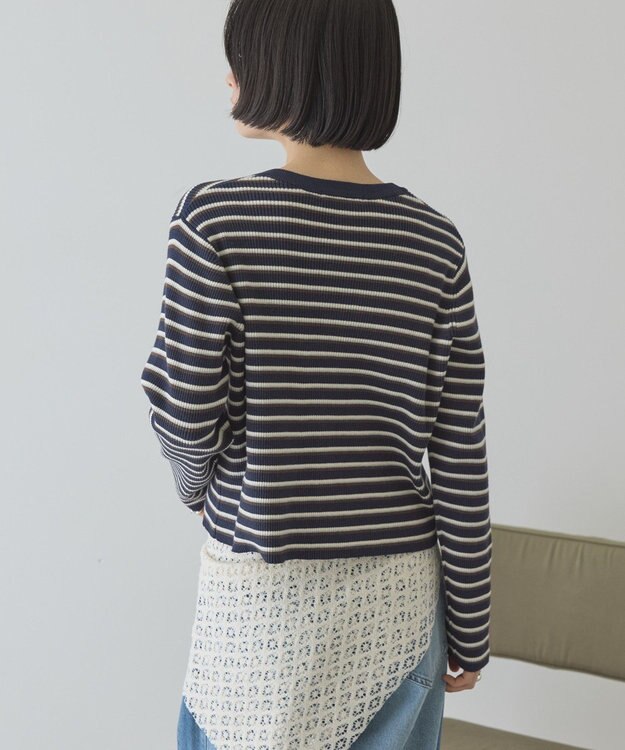 AMERICAN HOLIC マルチボーダーリブニットカーディガン Navy