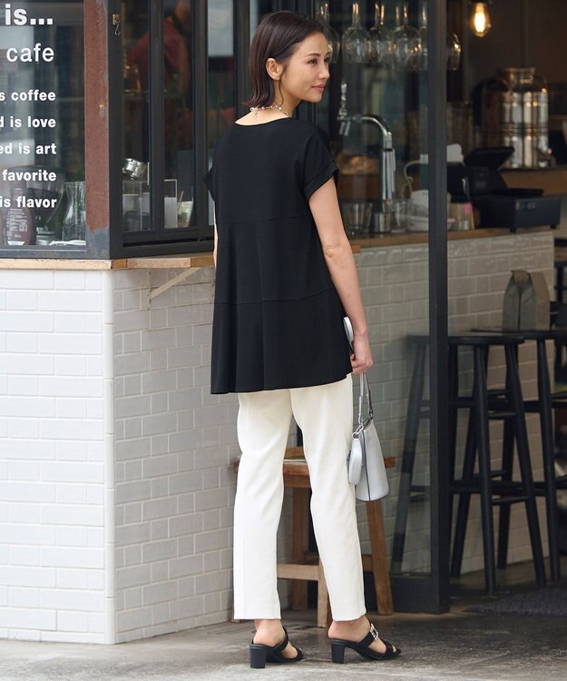 自由区 【XSサイズ~/洗える】ドレーピーポンチフレンチスリーブ カットソー ブラック系