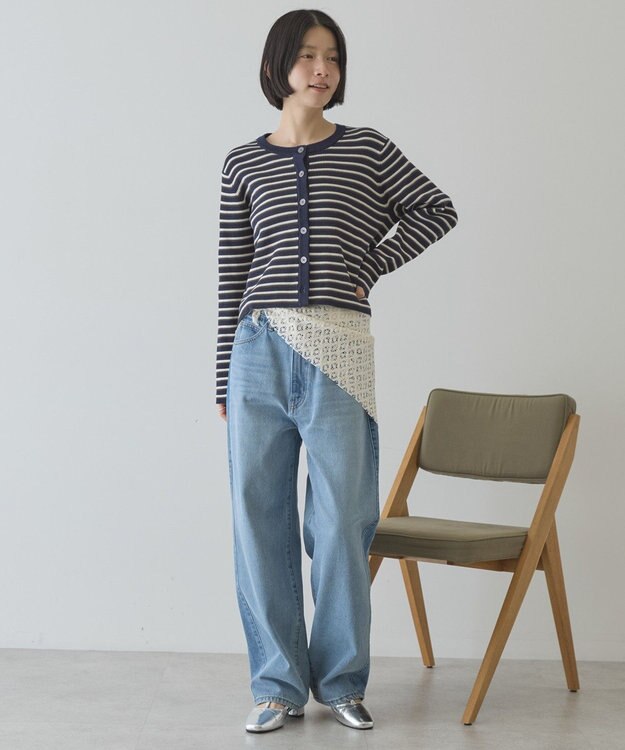 AMERICAN HOLIC マルチボーダーリブニットカーディガン Navy