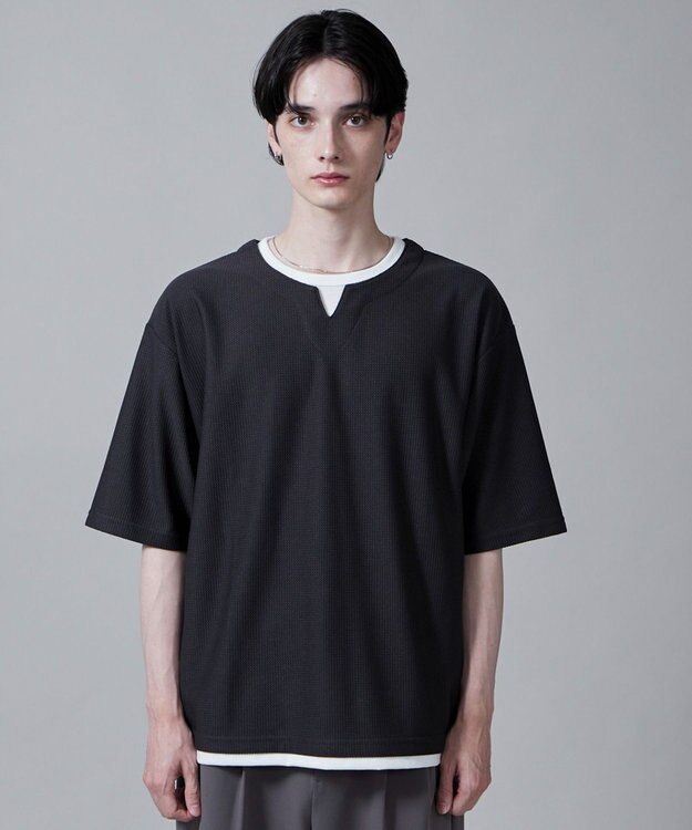 WEGO フェイクレイヤードキーネックT（S） ダークグレー