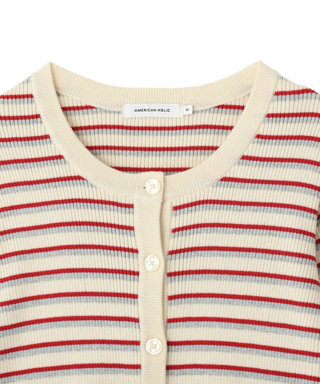 AMERICAN HOLIC マルチボーダーリブニットカーディガン Ivory
