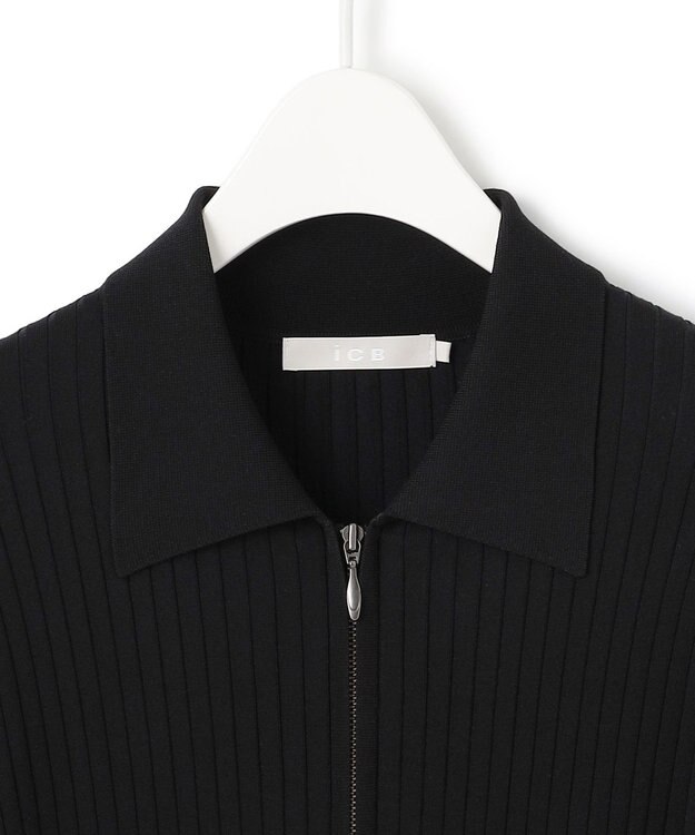 ICB 【洗える】シルクヴィスコースハイゲージ ジップアップカーディガン ブラック系