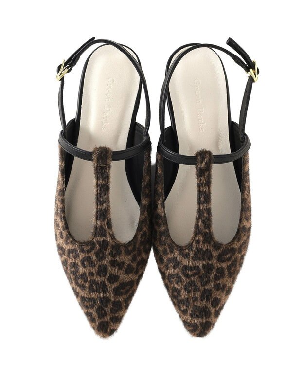Green Parks マルチファブリックＴストラップミュール Leopard