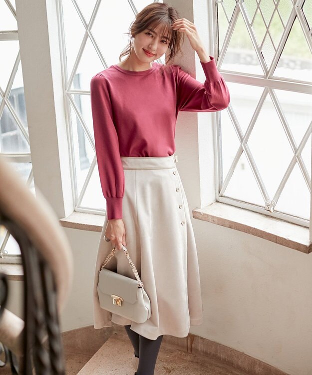 ANY SIS 【前後着用可能】2WAYパフスリーブ カーディガン ローズピンク