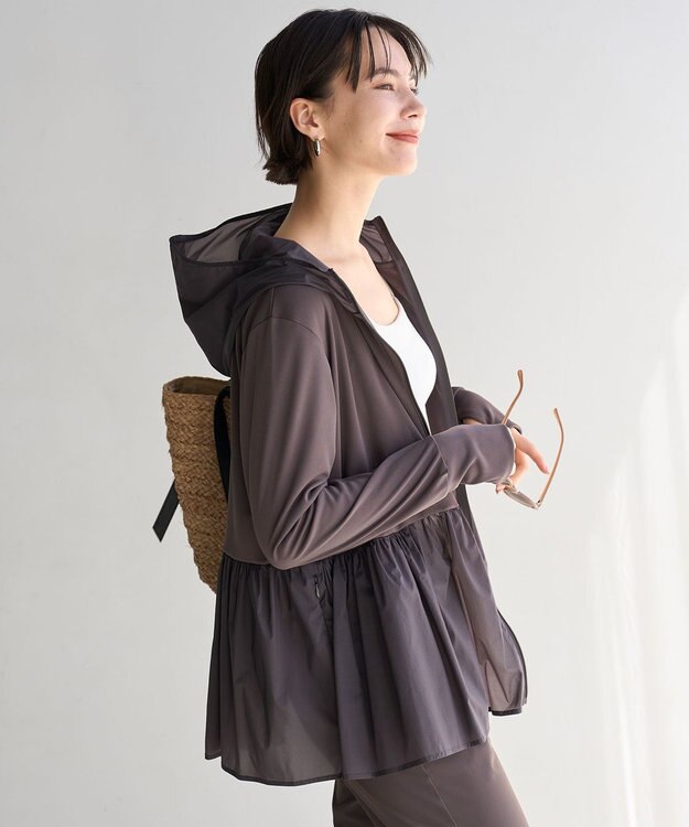 UNFILO 【ZIP!放映】 ラッシュガード ペプラムフーディ チャコール