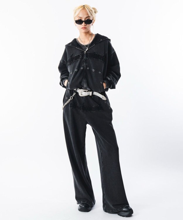 WEGO 【ユニセックス着用ITEM】ブリーチハトメZIPパーカー ブラックその他