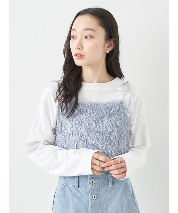 earth music&ecology 肩リボンフェザービスチェ Blue