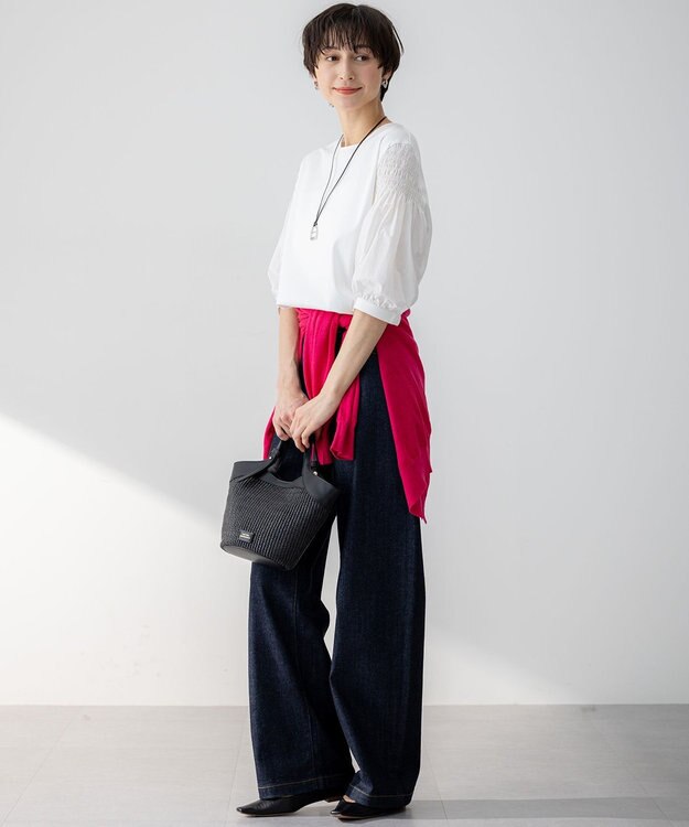 23区 L 【汗じみ防止/洗える】ギャザーディテール カットソー ホワイト系