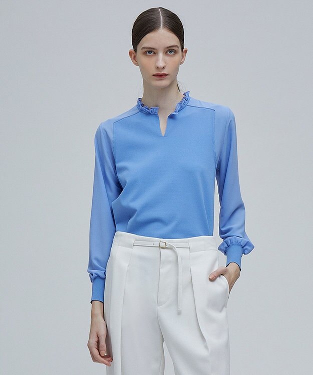 BEIGE， CLARISSE / タイニーフリルニット Sax