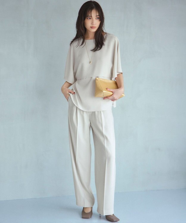 23区 【接触冷感/UVカット/吸水速乾】ストレッチジョーゼット ワイド パンツ ベージュ系