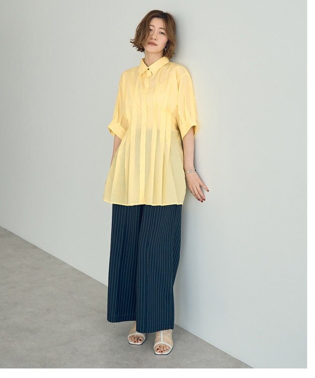 YECCA VECCA 【ORGABITS】タックロングシャツ Yellow