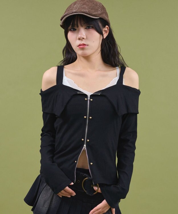 WEGO オフショルスタッズデザイントップ ブラック