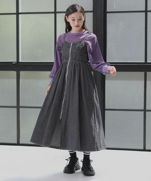 Green Parks ・ＳＵＧＡＲ　ＳＰＯＯＮ　デニムコルセットキャミワンピ Black