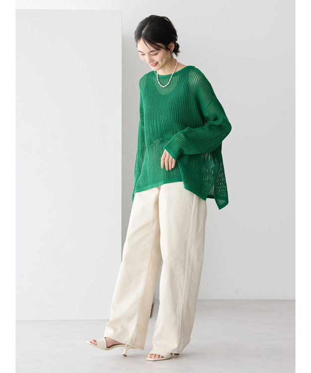 AMERICAN HOLIC 透かし編みメッシュニットプルオーバー Green
