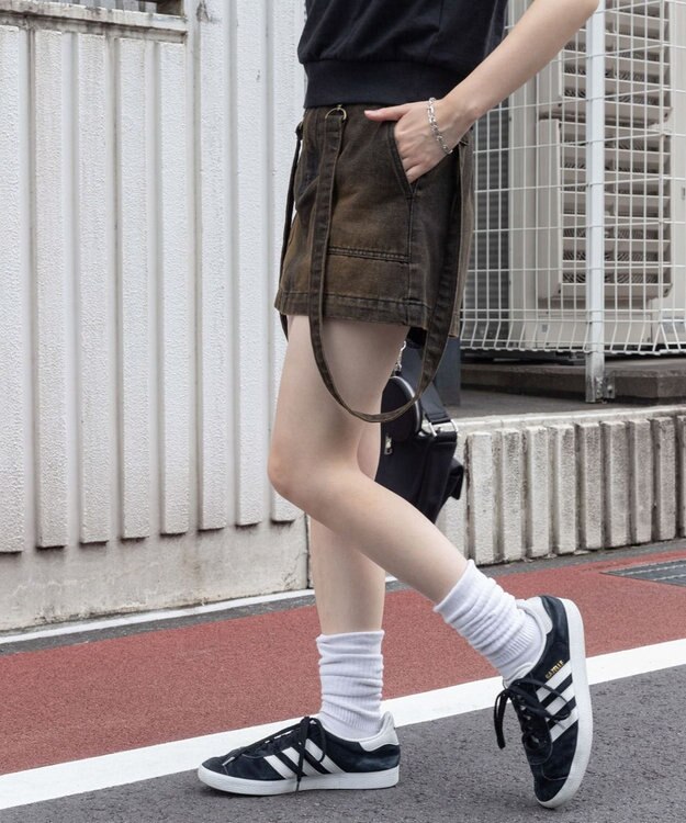 WEGO ヴィンテージウォッシュサス付スカパン ブラック