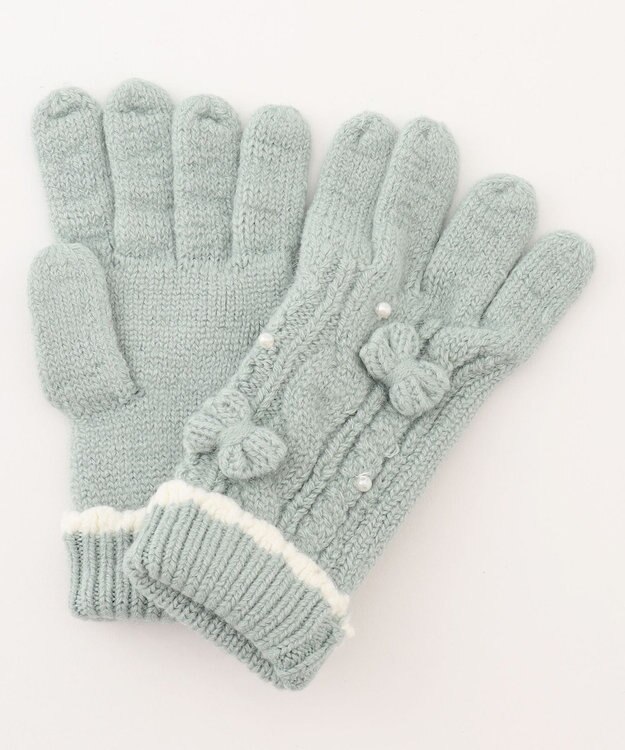 ANY KIDS パール リボン 手袋 ミント