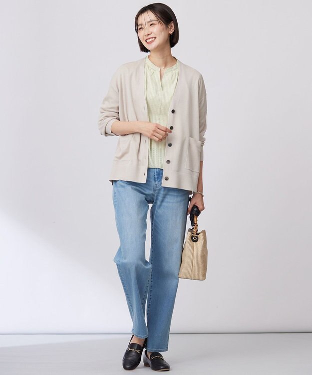 J.PRESS LADIES S 【洗える】Vis/Peスパーク ニット カーディガン ベージュ系