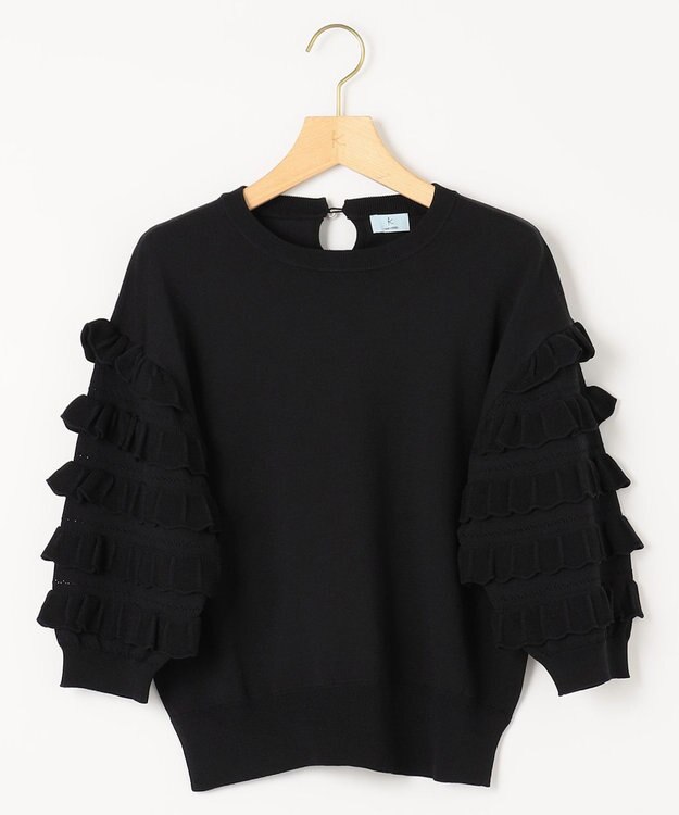 組曲 S 【WEB限定カラーあり】MINA 袖フリルニットプルオーバー ブラック系