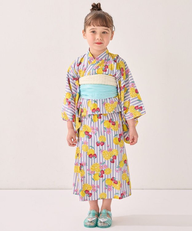 ANY KIDS 3WAY ロング丈 浴衣 セット フルーツ×ストライプ