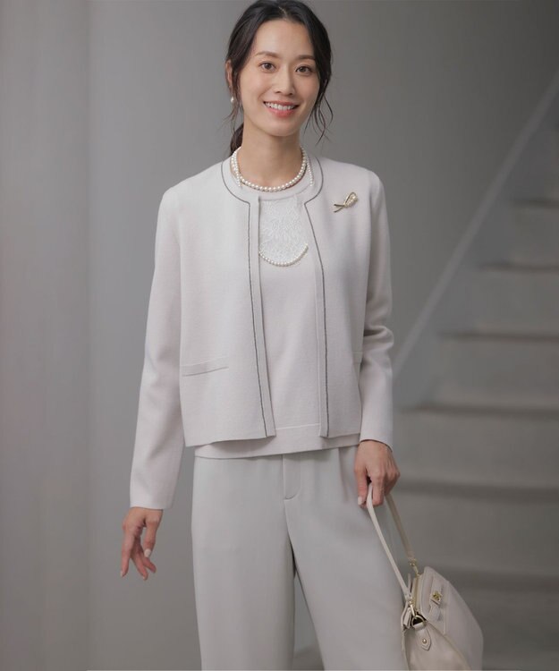 J.PRESS LADIES 【洗える】DÉCOR レース ニット ライトベージュ系
