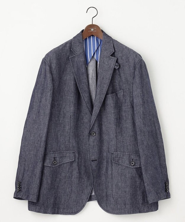 JOSEPH ABBOUD 【キングサイズ・JAPANファブリック/セットアップ/清涼】LINEN DENIM ジャケット ネイビー系