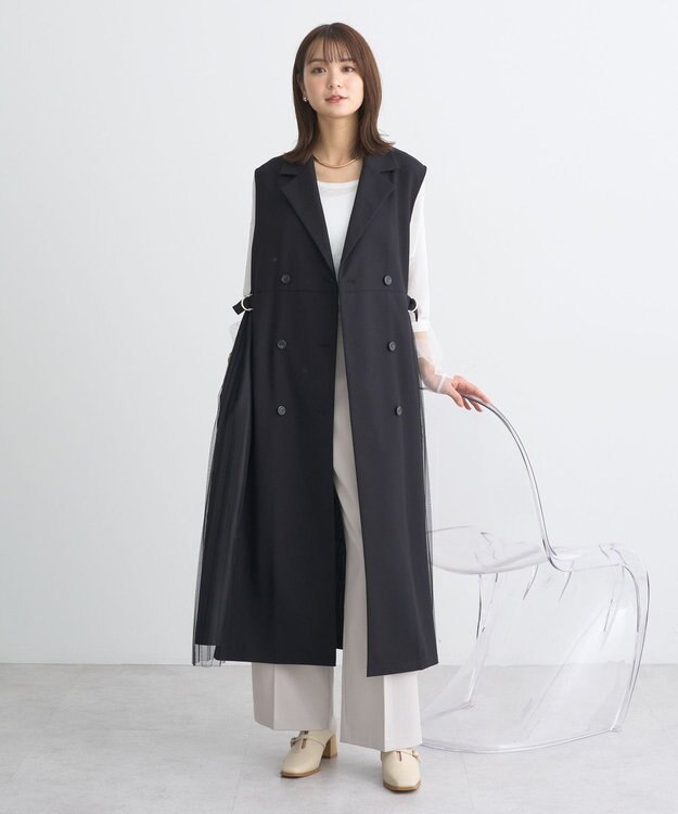 earth music&ecology サイドプリーツジレンチ ブラック