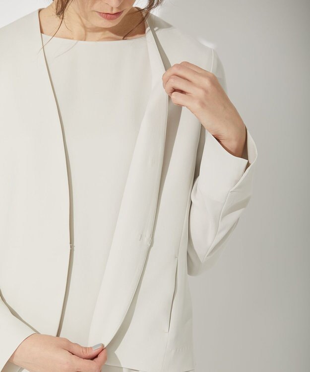 自由区 【セットアップ可】ダブルクロス ノーカラージャケット ベージュ系