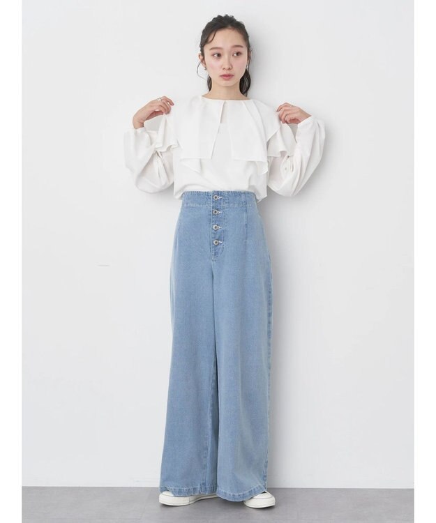 earth music&ecology ボタンフライワイドデニムパンツ Light Indigo