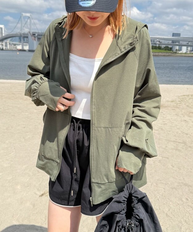 WEGO 【UVカット/吸水速乾】ラッシュガードパーカー カーキ