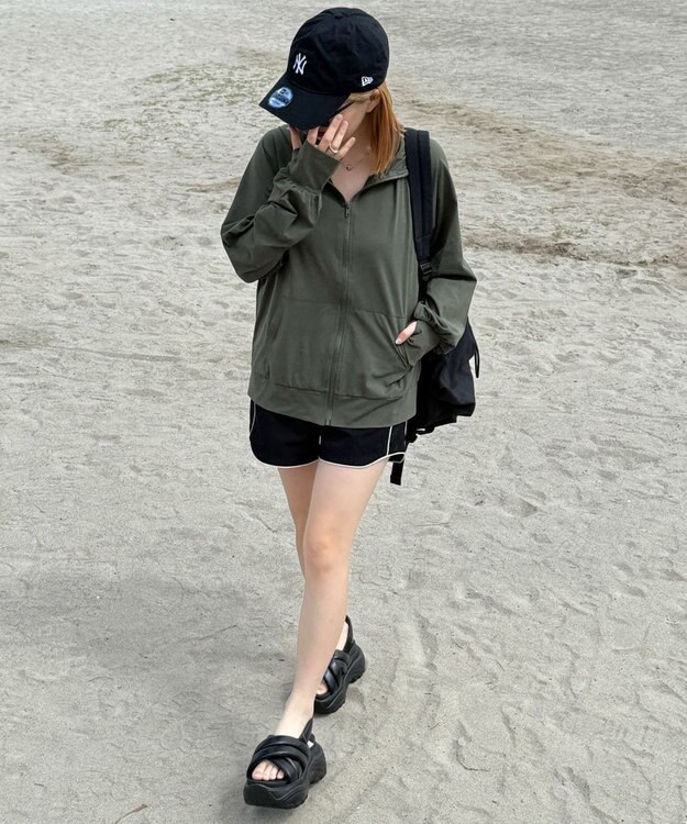 WEGO 【UVカット/吸水速乾】ラッシュガードパーカー カーキ