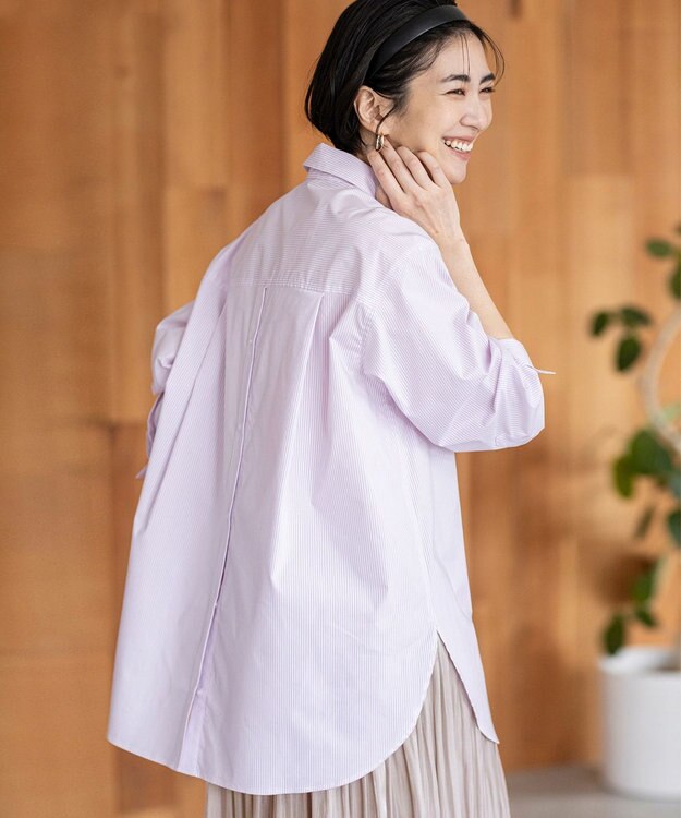 ANY 【洗濯機可能/接触冷感/UVケア】カラーストライプシャツ ピンク