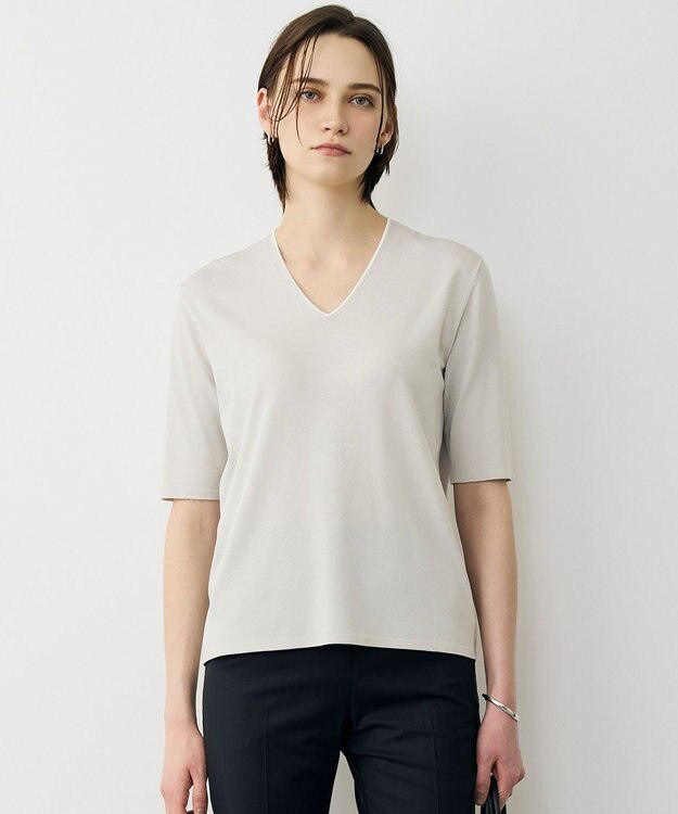 ICB L 【先行予約・WEB限定カラーあり】 シンセティックハイゲージ 半袖Vネックニット トープ