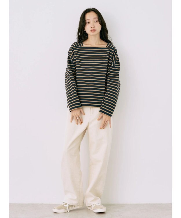 earth music&ecology スクエアボーダープルオーバー Navy