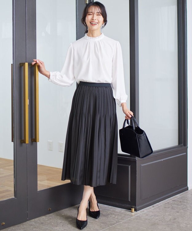 23区 【洗える】ランダムプリーツ スカート ダークネイビー系