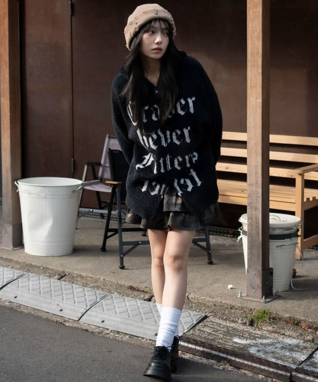 WEGO シャギーグラフィックZIPパーカー ブラック