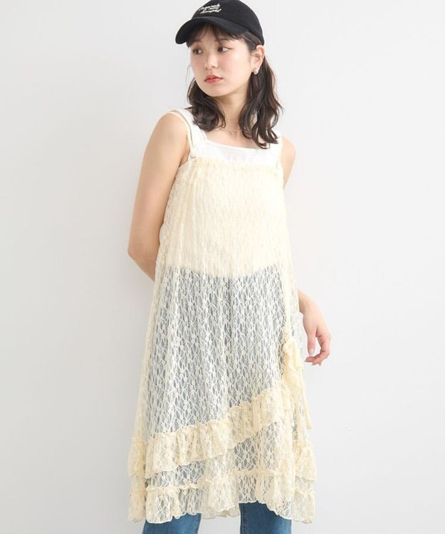 earth music&ecology ２ｗａｙレースレイヤードスカート Light Yellow