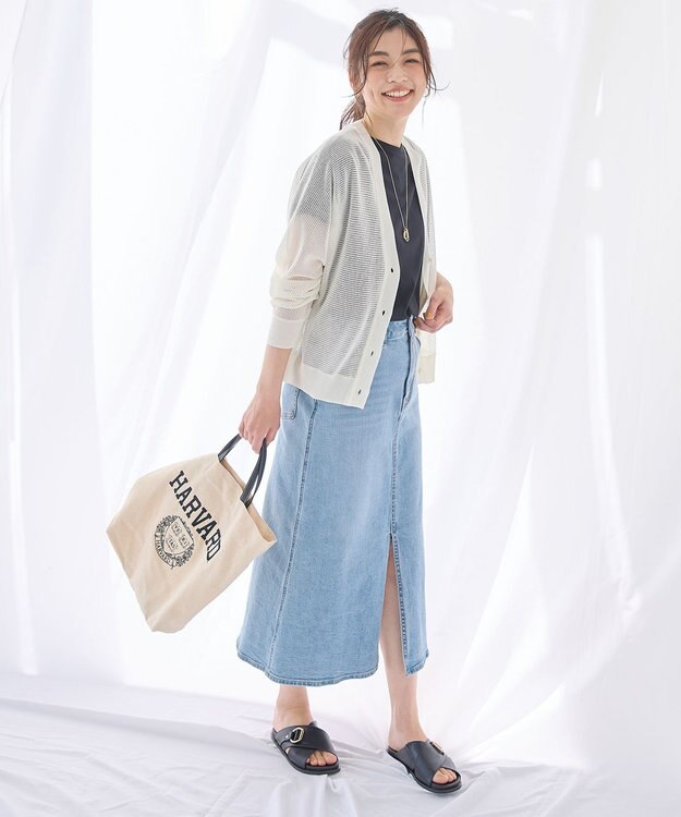 ANY L メッシュＶネックニットカーディガン エクリュ