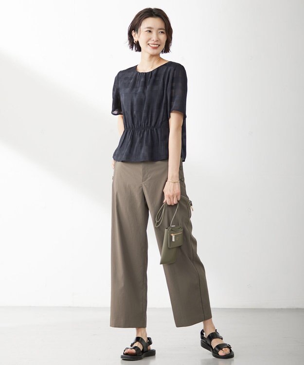 J.PRESS LADIES L 【洗える・イージーケア】ソフトタイプライター セミワイド パンツ カーキ系